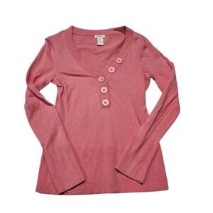 Sundance Henley Sweater Womens Medium Pink Angora Cotton V-Neck Ribbed Knit